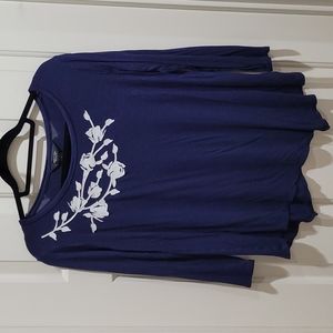 VERA WANG Simply Vera Navy Blue Long Sleeve Top Shirt Size S